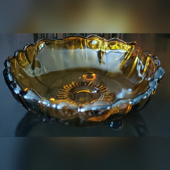 11" 🧡Vntg🌻"Petals Amber"🧡3 Toed Footed Thick 4lb 4oz Bowl by Colony🌻 - Picture 8 of 13